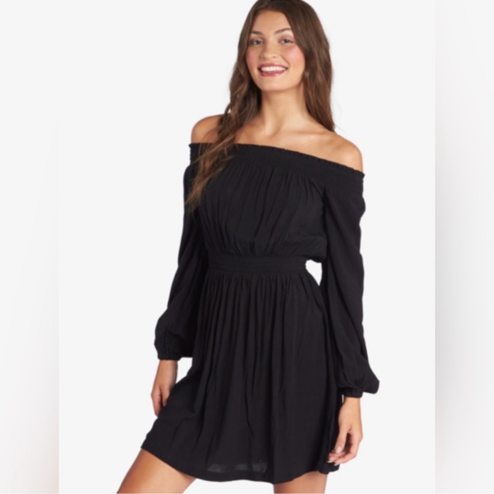 Roxy Dream Escape Off Shoulder Long Sleeve Smock Neck Dress Size Medium
